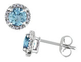 1.13 Carat (ctw) Blue Topaz Halo Stud Earrings in 10K White Gold with Diamonds